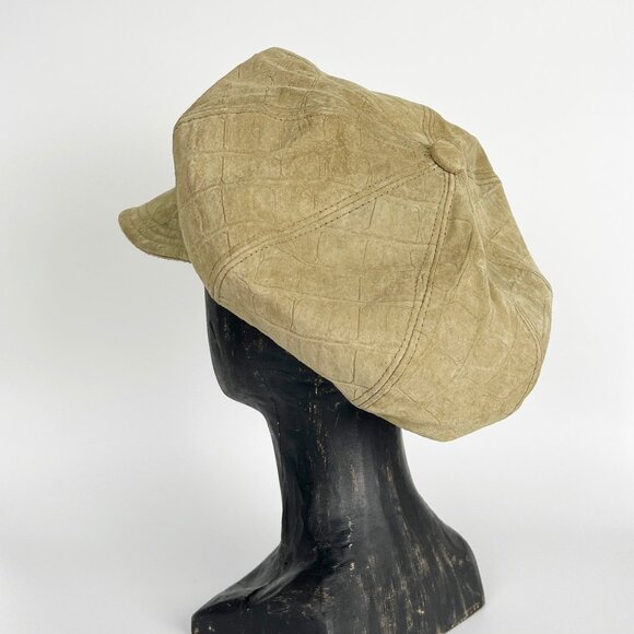 Vintage Leather Newsboy Cap Suede Paperboy Newsie Cabbie Hat Peaky Blinders 90s - Picture 2 of 7